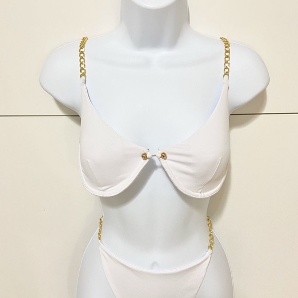Source Unknown Other - White Bikini with Gold Metal Strap Accents Womens Size Large